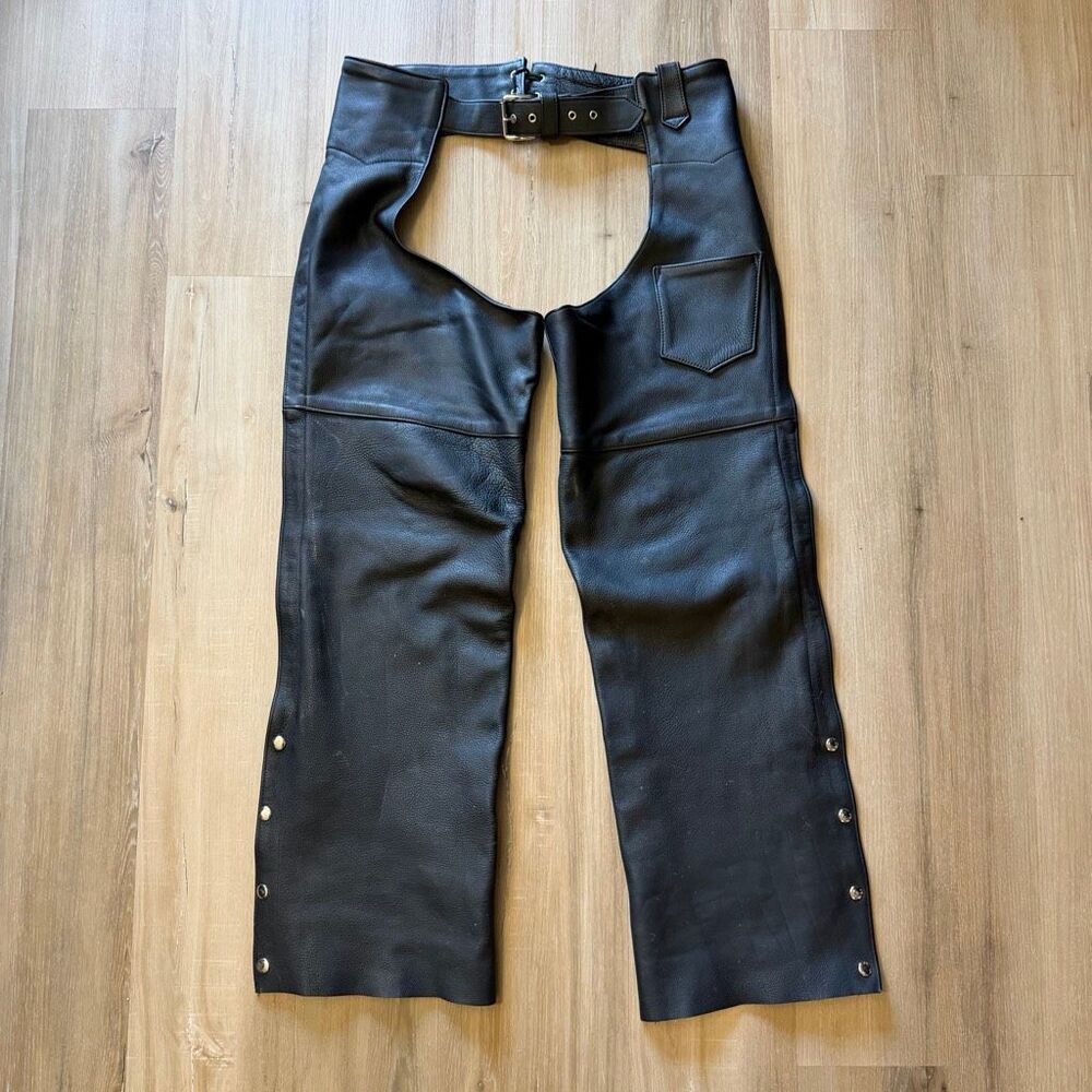 Vintage Antelope Creek Men’s Black Leather Biker Riding Chaps Western 90s Sz L
